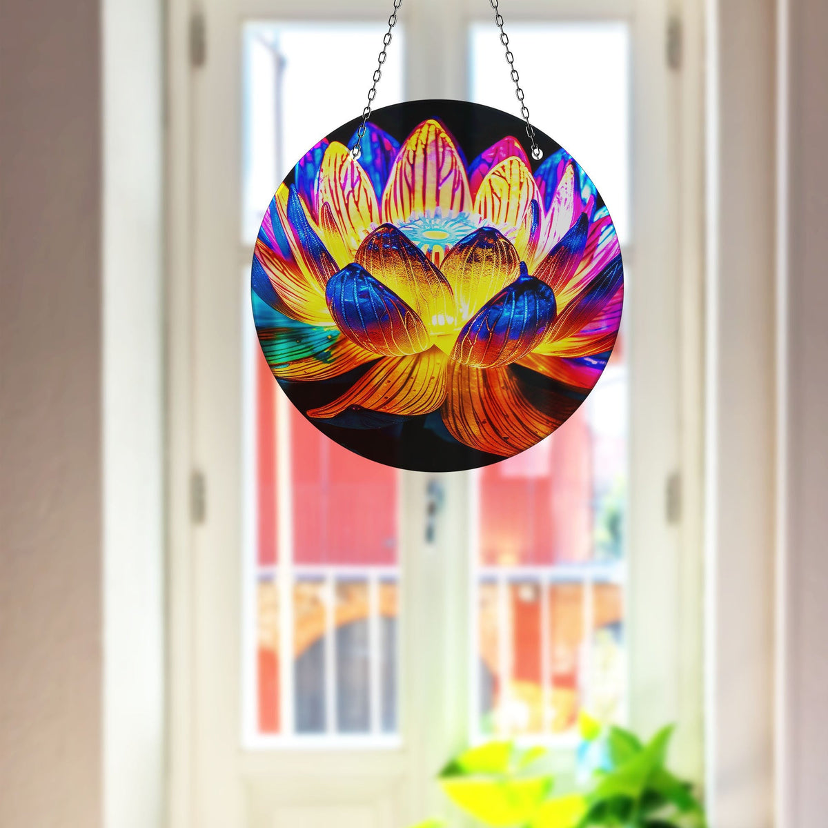 Orange Lotus Faux Stained Glass Suncatcher Window Hanging Home Decor Sun Catcher Gift Idea Decor
