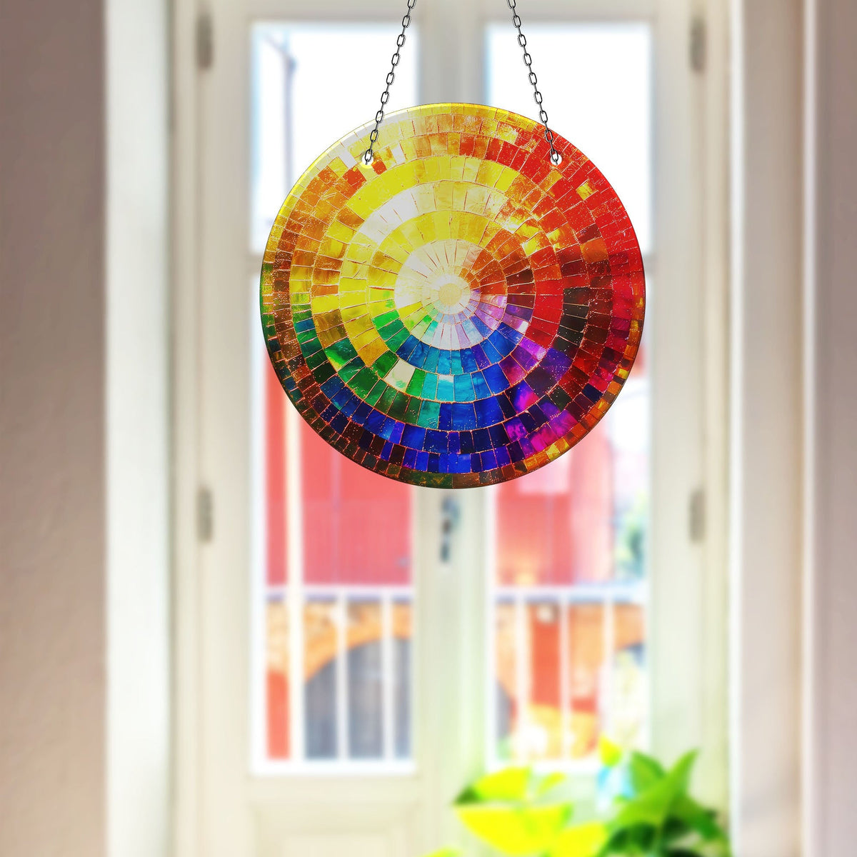 Orange & Yellow Stained Faux Stained Glass Suncatcher Window Hanging Home Decor Sun Catcher Gift Idea
