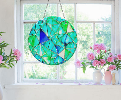 Green Stained Faux Stained Glass Suncatcher Window Hanging Home Decor Sun Catcher Gift Idea Decor