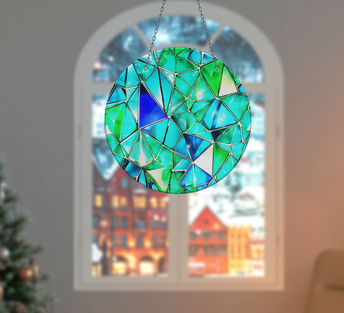 Green Stained Faux Stained Glass Suncatcher Window Hanging Home Decor Sun Catcher Gift Idea Decor