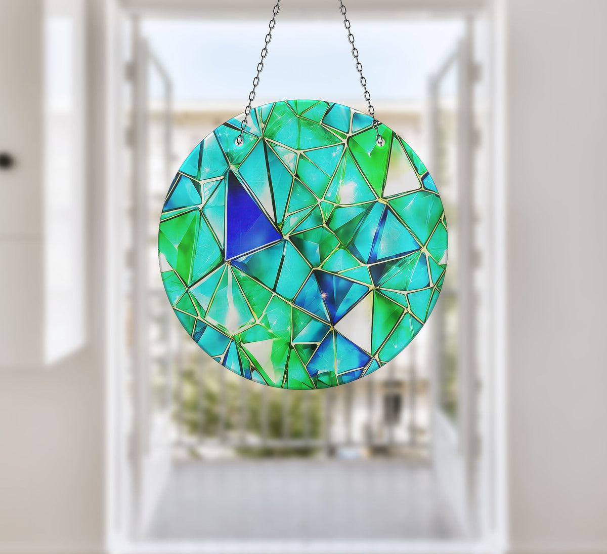 Green Stained Faux Stained Glass Suncatcher Window Hanging Home Decor Sun Catcher Gift Idea Decor