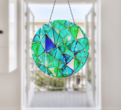 Green Stained Faux Stained Glass Suncatcher Window Hanging Home Decor Sun Catcher Gift Idea Decor