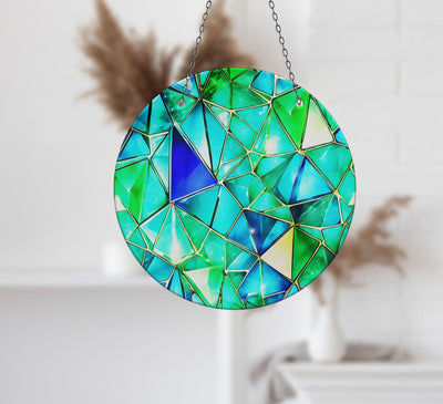 Green Stained Faux Stained Glass Suncatcher Window Hanging Home Decor Sun Catcher Gift Idea Decor