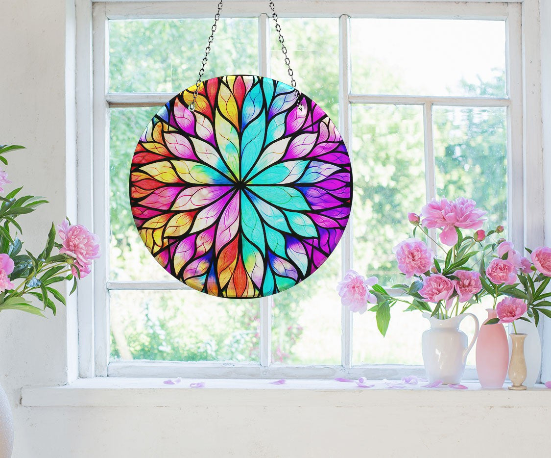 Purple Lotus Faux Stained Glass Suncatcher Window Hanging Home Decor Sun Catcher Gift Idea Decor
