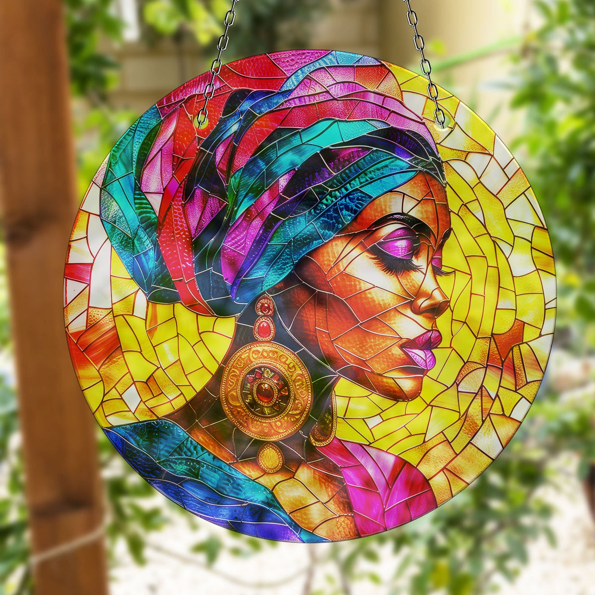 African Woman Portrait Faux Stained Glass Suncatcher Window Hanging Home Decor Sun Catcher Gift Idea Decor
