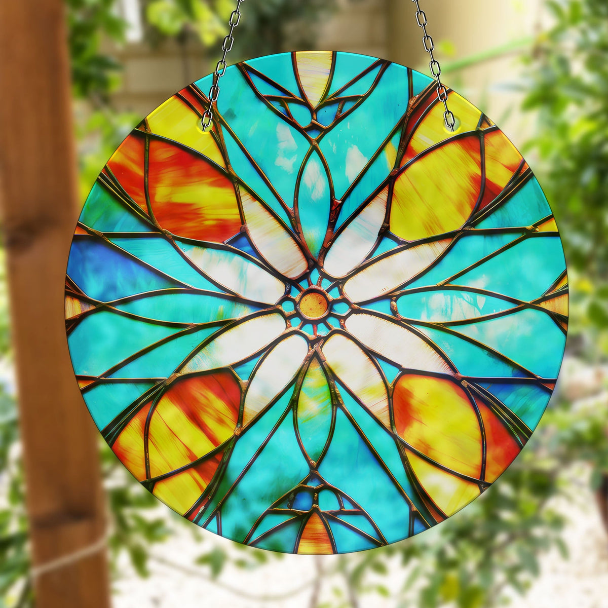 Turquoise Stained Faux Stained Glass Suncatcher Window Hanging Home Decor Sun Catcher Gift Idea