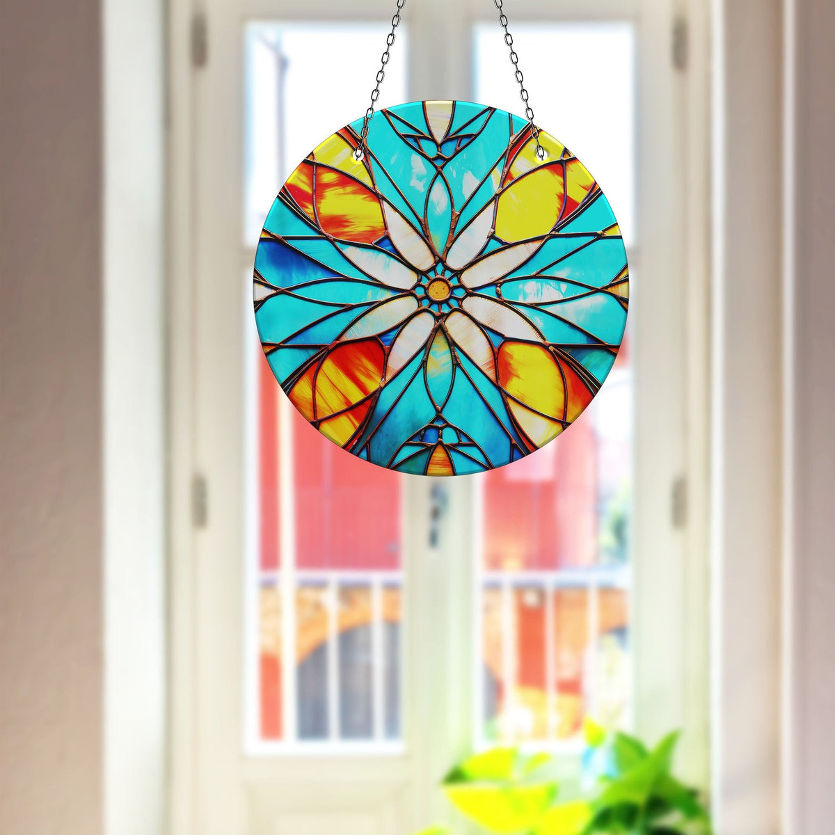 Turquoise Stained Faux Stained Glass Suncatcher Window Hanging Home Decor Sun Catcher Gift Idea
