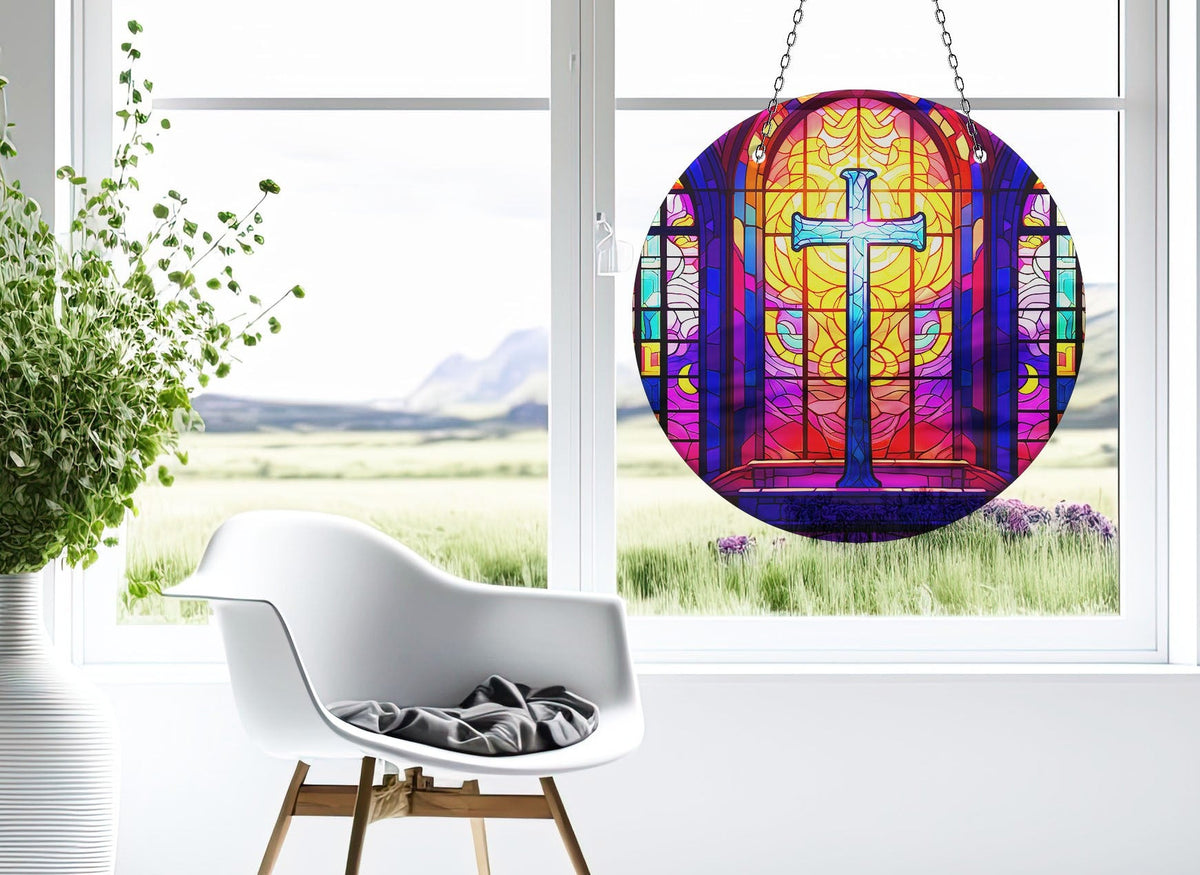 Christian Faux Stained Glass Suncatcher Window Hanging Home Decor Sun Catcher Gift Idea Decor