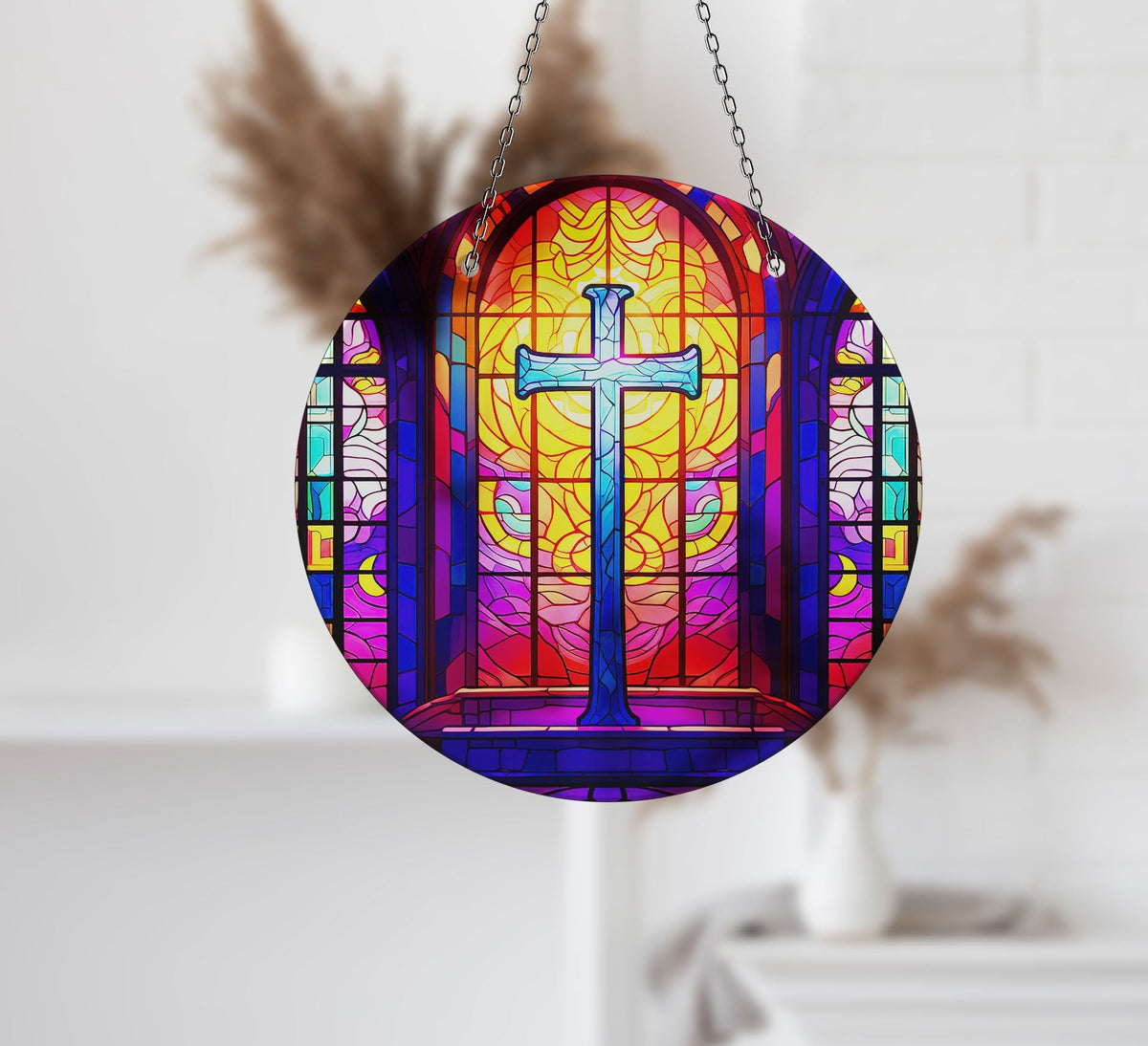 Christian Faux Stained Glass Suncatcher Window Hanging Home Decor Sun Catcher Gift Idea Decor