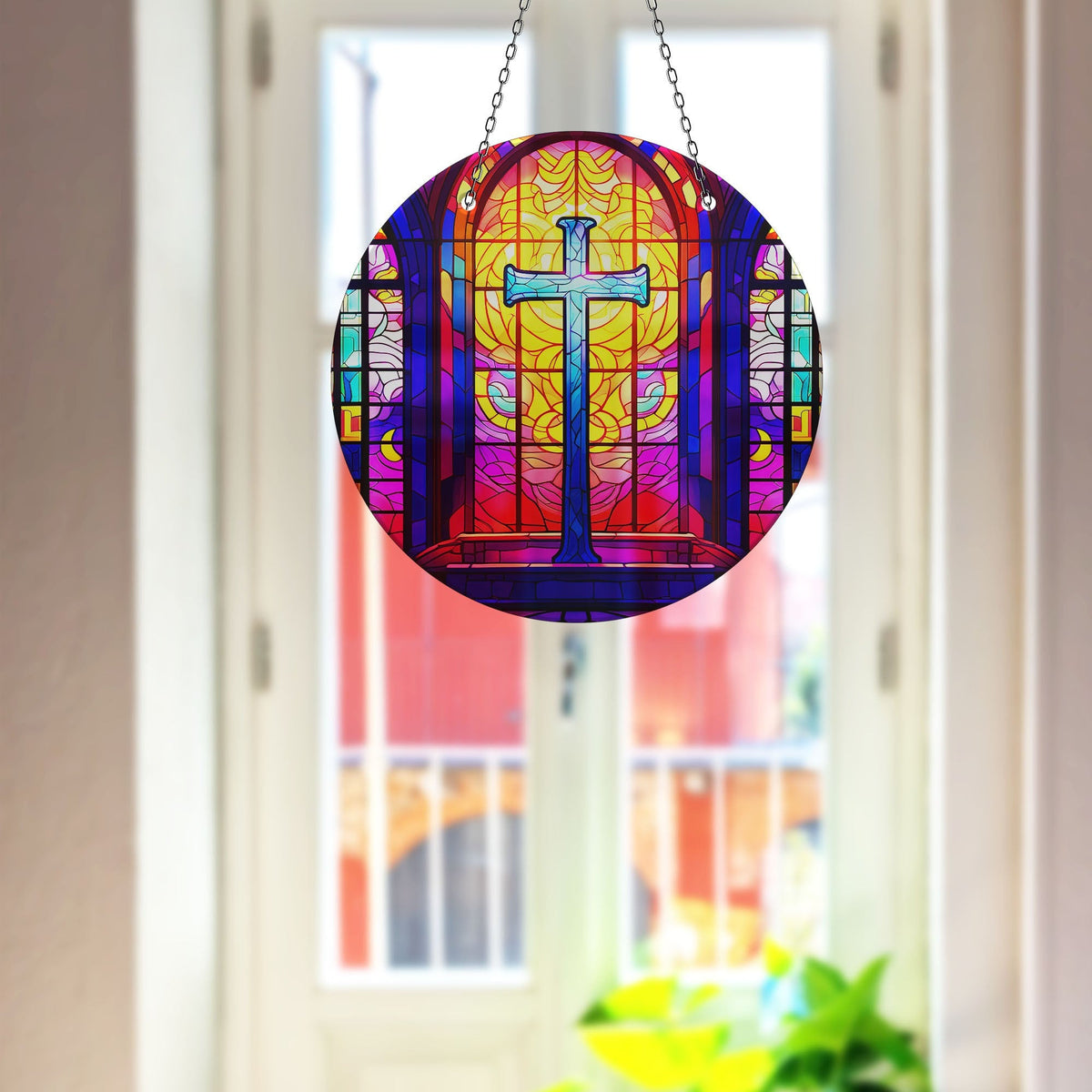 Christian Faux Stained Glass Suncatcher Window Hanging Home Decor Sun Catcher Gift Idea Decor