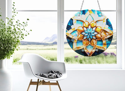 Gold Lotus Faux Stained Glass Suncatcher Window Hanging Home Decor Sun Catcher Gift Idea Decor