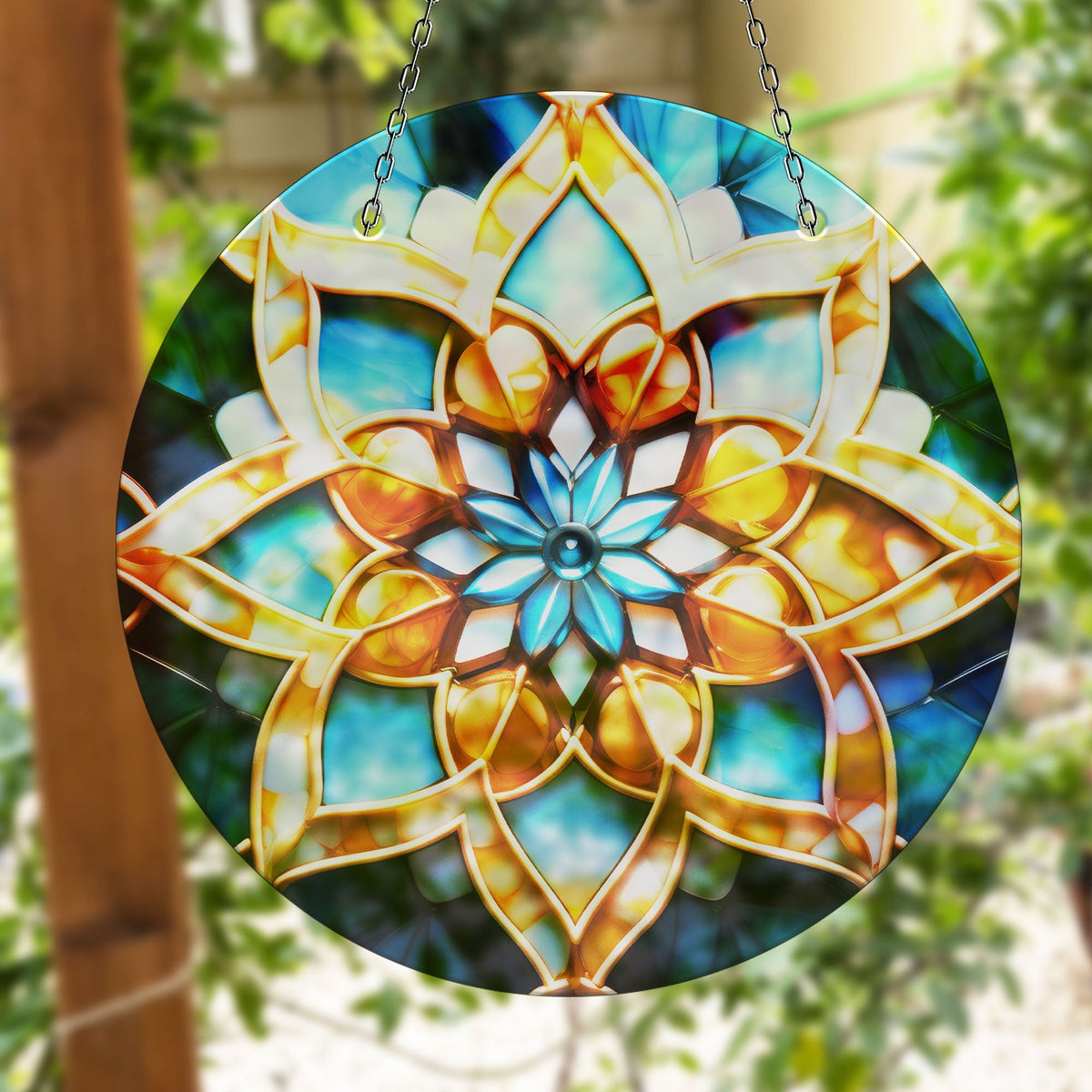 Gold Lotus Faux Stained Glass Suncatcher Window Hanging Home Decor Sun Catcher Gift Idea Decor