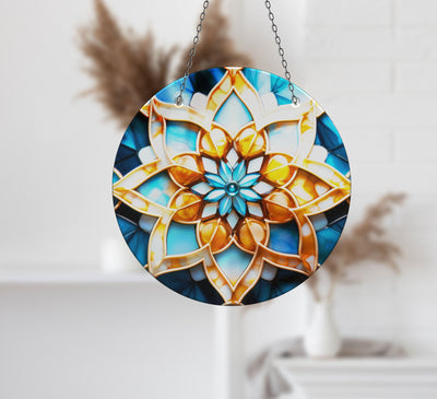 Gold Lotus Faux Stained Glass Suncatcher Window Hanging Home Decor Sun Catcher Gift Idea Decor