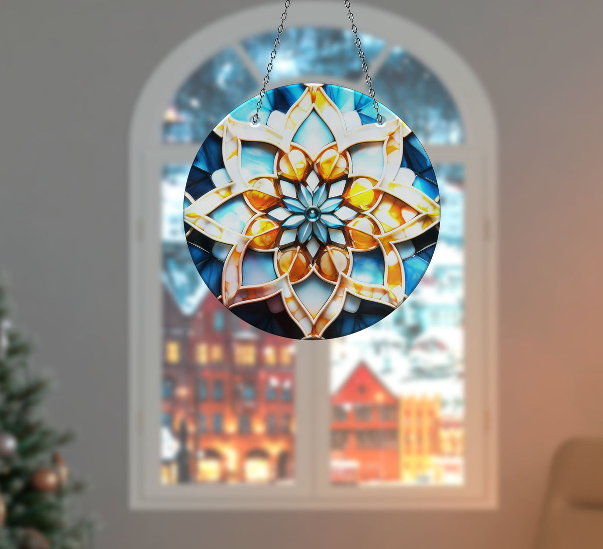 Gold Lotus Faux Stained Glass Suncatcher Window Hanging Home Decor Sun Catcher Gift Idea Decor
