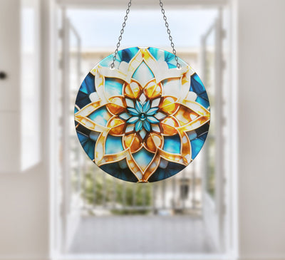 Gold Lotus Faux Stained Glass Suncatcher Window Hanging Home Decor Sun Catcher Gift Idea Decor