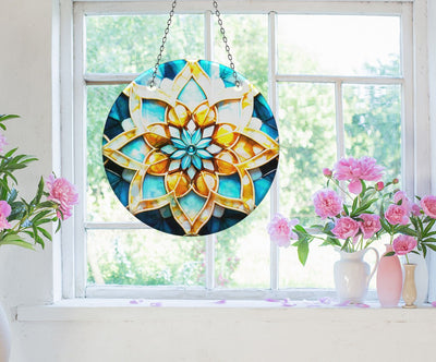 Gold Lotus Faux Stained Glass Suncatcher Window Hanging Home Decor Sun Catcher Gift Idea Decor