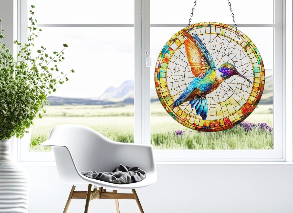 Colorful Birds Faux Stained Glass Suncatcher Window Hanging Home Decor Sun Catcher Gift Idea Decor