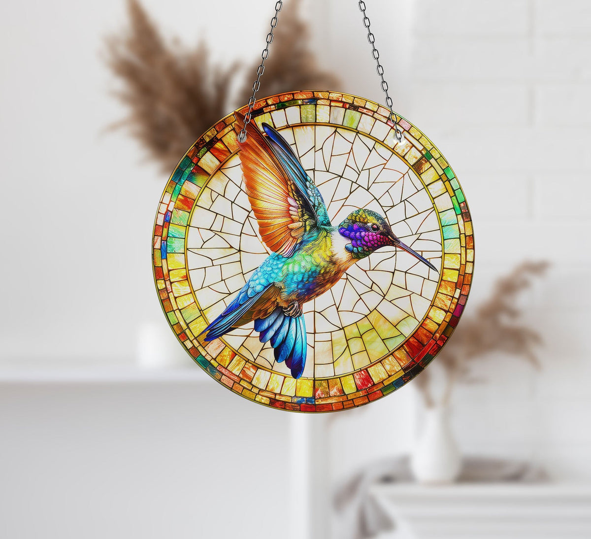 Colorful Birds Faux Stained Glass Suncatcher Window Hanging Home Decor Sun Catcher Gift Idea Decor