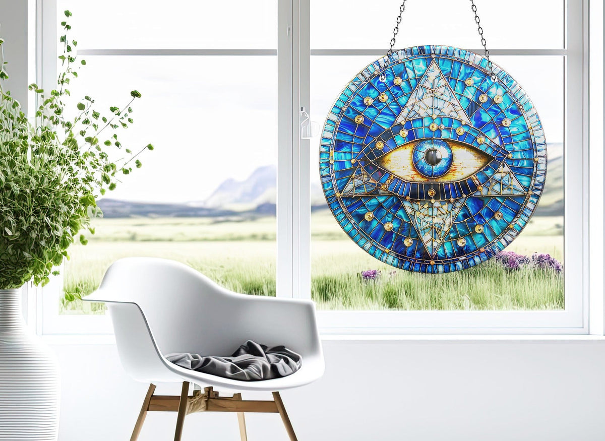 Blue Eye Faux Stained Glass Suncatcher Window Hanging Home Decor Sun Catcher Gift Idea Decor