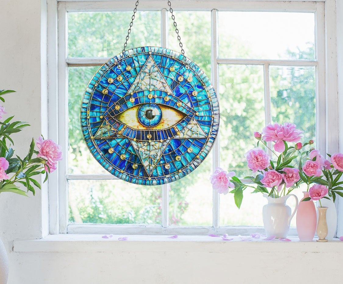 Blue Eye Faux Stained Glass Suncatcher Window Hanging Home Decor Sun Catcher Gift Idea Decor