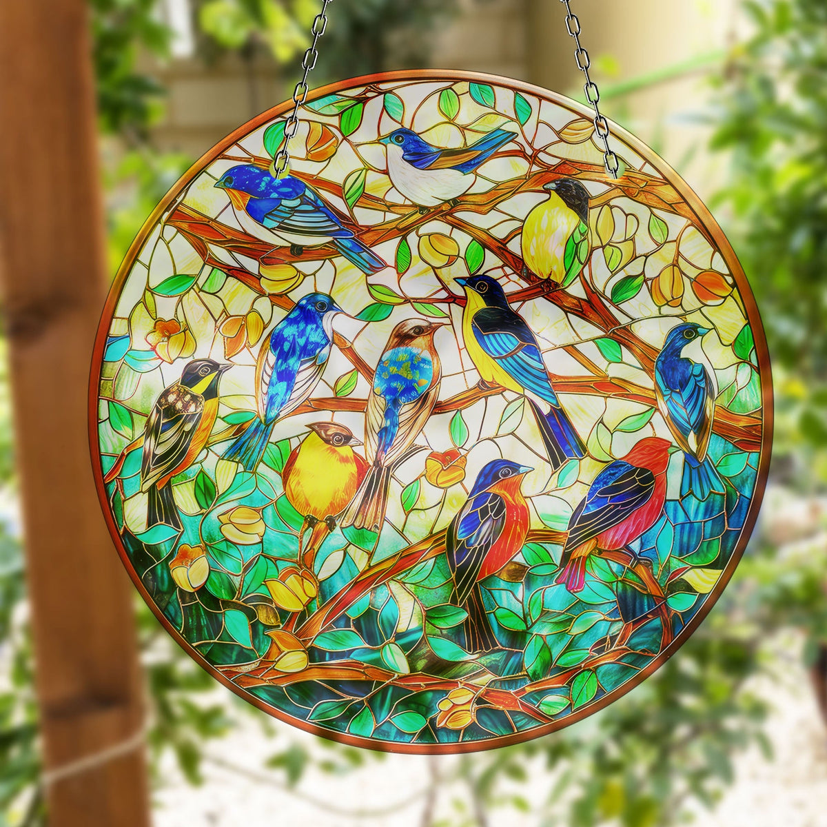 Stained Blue Birds Faux Stained Glass Suncatcher Window Hanging Home Decor Sun Catcher Gift Idea