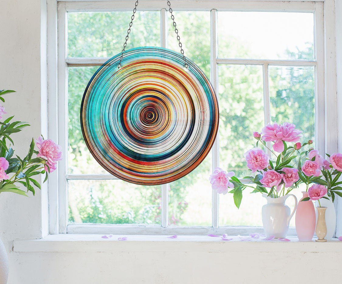 Orange Blue Faux Stained Glass Suncatcher Window Hanging Home Decor Sun Catcher Gift Idea
