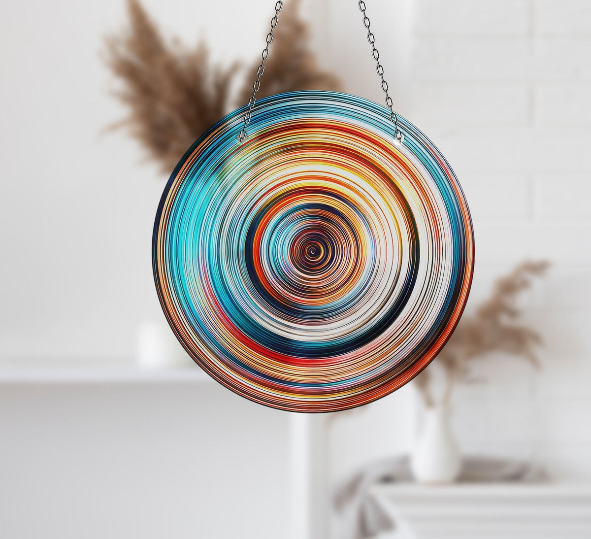 Orange Blue Faux Stained Glass Suncatcher Window Hanging Home Decor Sun Catcher Gift Idea