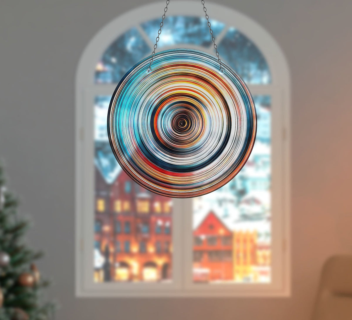 Orange Blue Faux Stained Glass Suncatcher Window Hanging Home Decor Sun Catcher Gift Idea