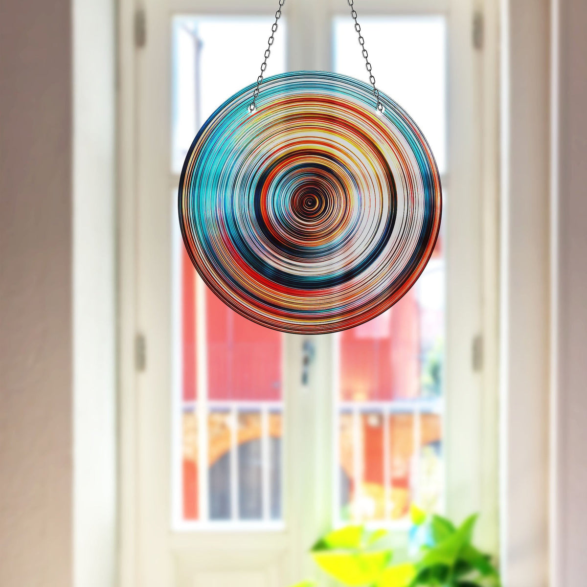 Orange Blue Faux Stained Glass Suncatcher Window Hanging Home Decor Sun Catcher Gift Idea