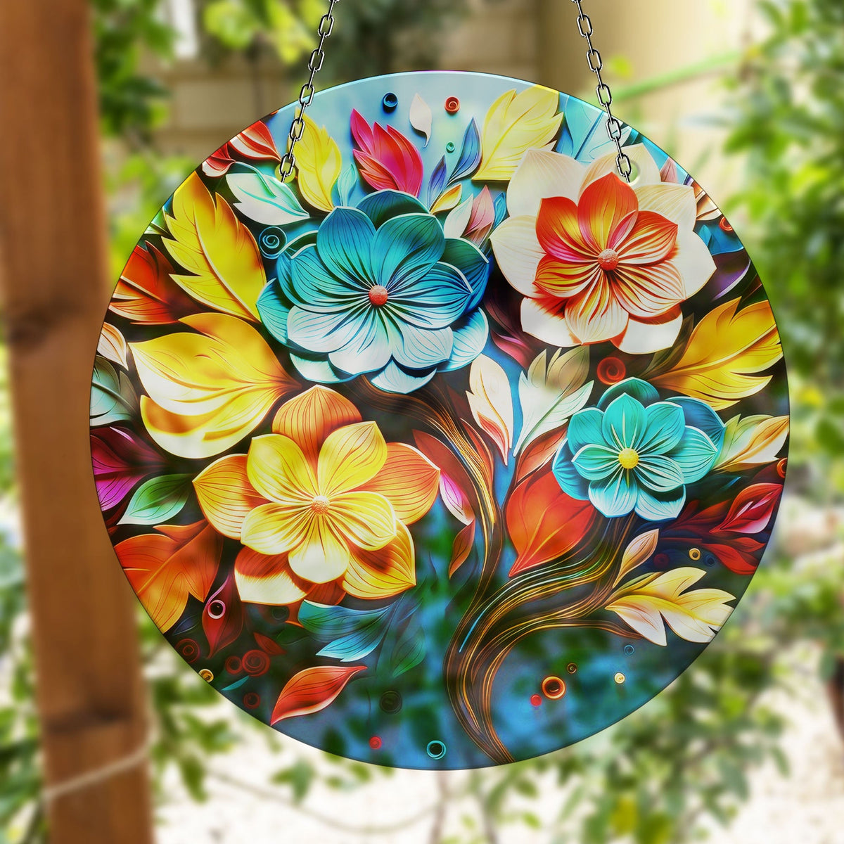 Vivid Botanical Faux Stained Glass Suncatcher Window Hanging Home Decor Sun Catcher Gift Idea