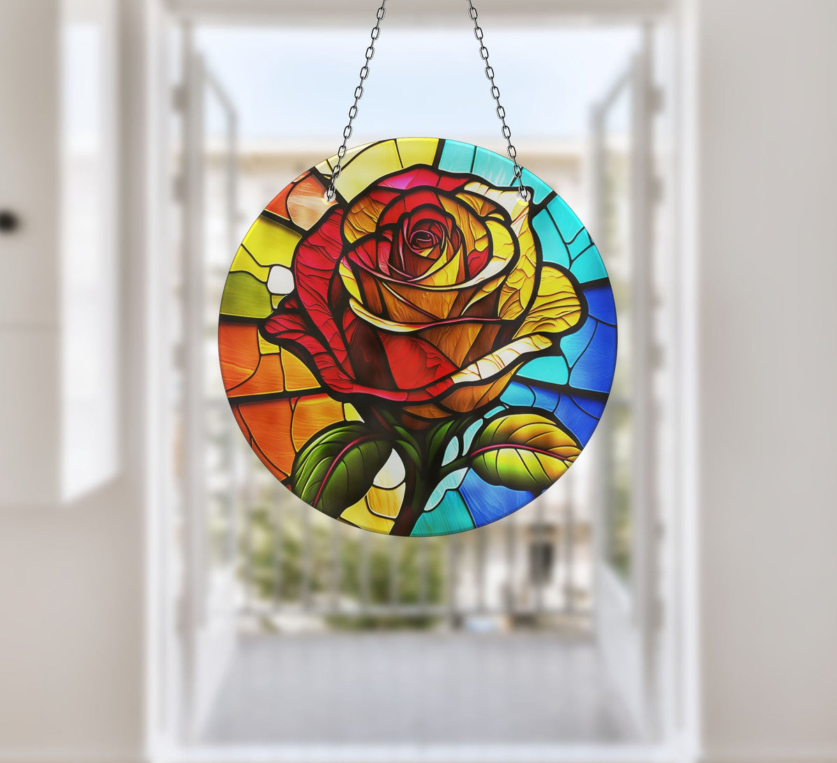 Colorful Stained Rose Faux Stained Glass Suncatcher Window Hanging Home Decor Sun Catcher Gift Idea