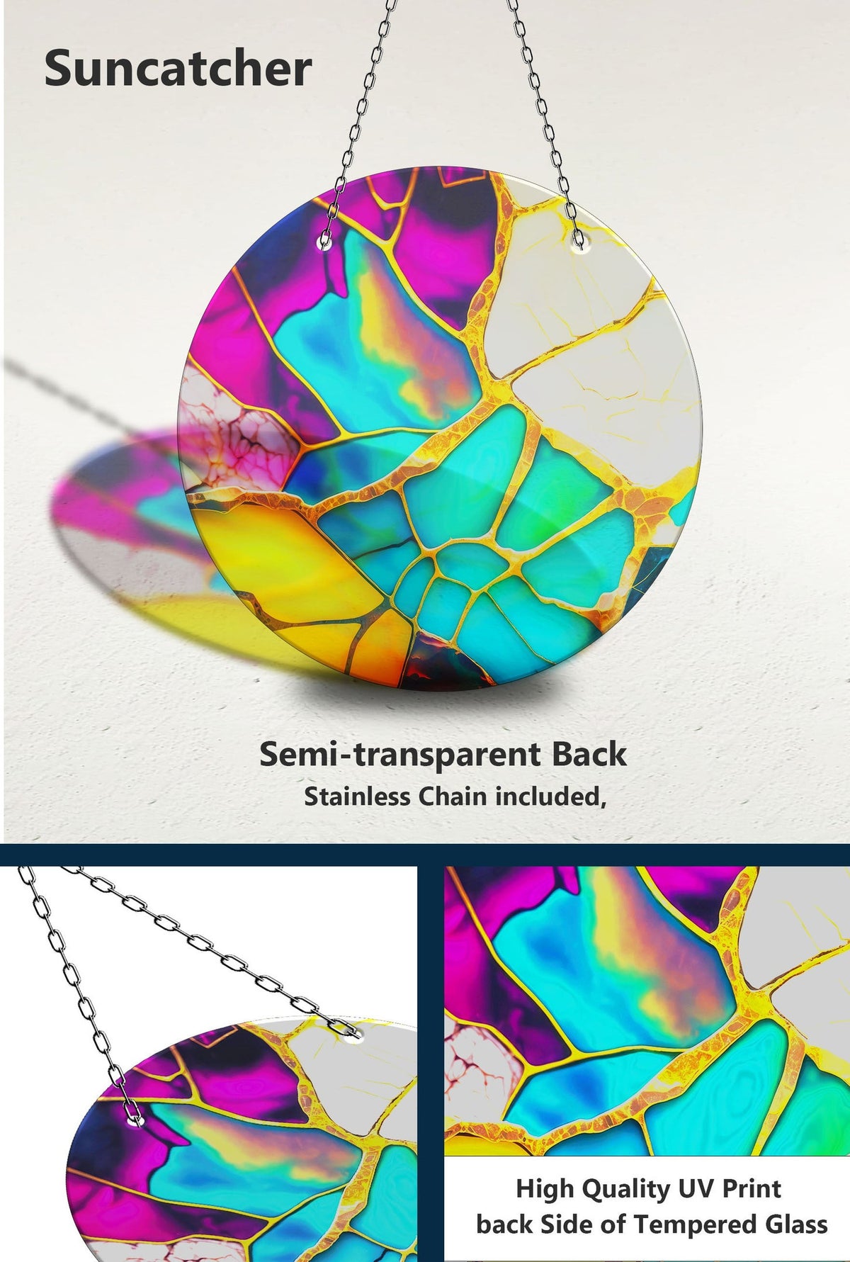 Marble Purple & Blue Faux Stained Glass Suncatcher Window Hanging Home Decor Sun Catcher Gift Idea