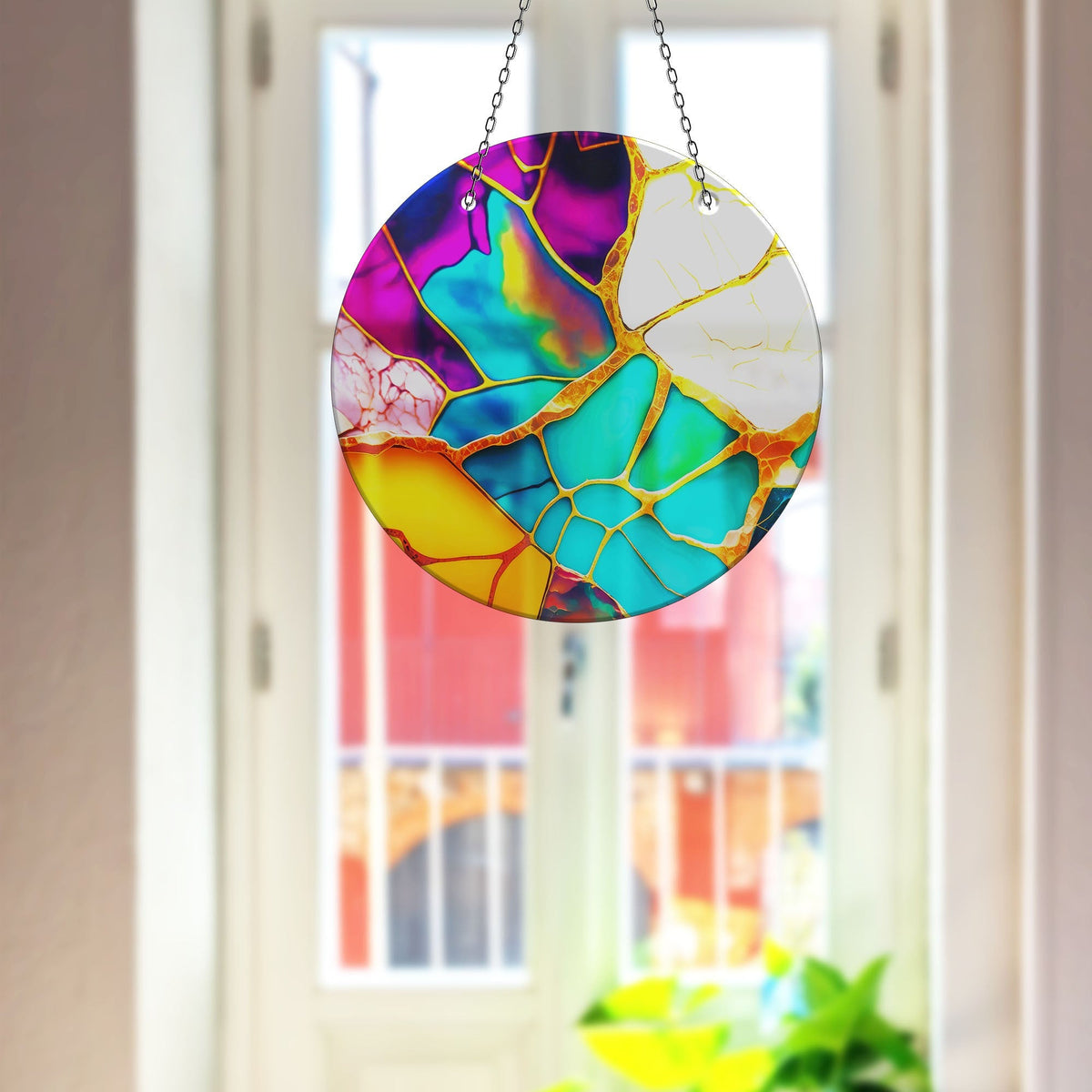 Marble Purple & Blue Faux Stained Glass Suncatcher Window Hanging Home Decor Sun Catcher Gift Idea