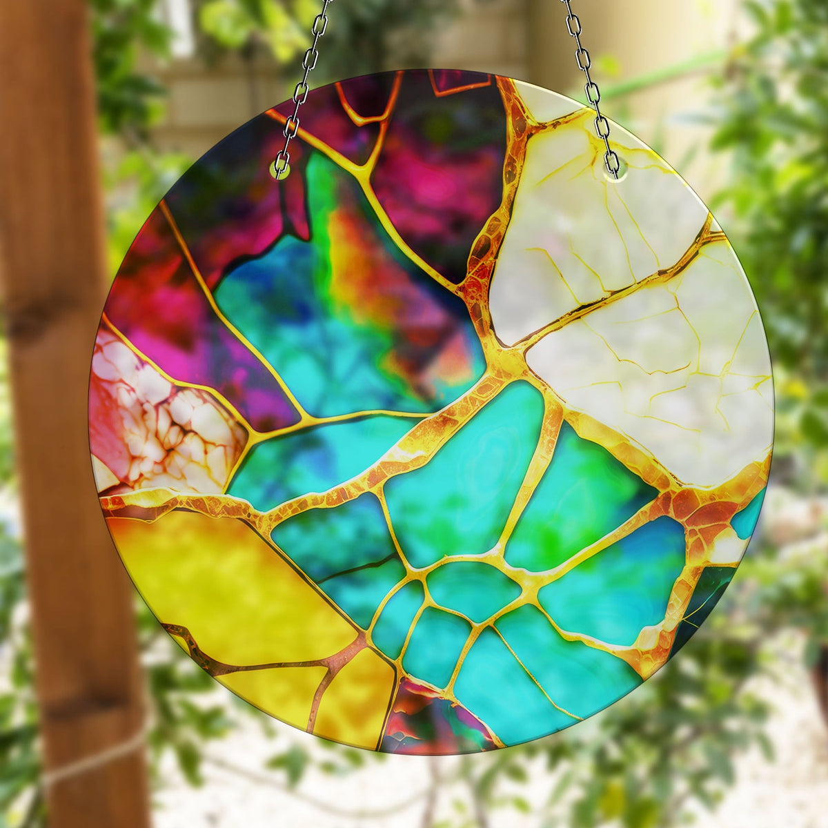 Marble Purple & Blue Faux Stained Glass Suncatcher Window Hanging Home Decor Sun Catcher Gift Idea