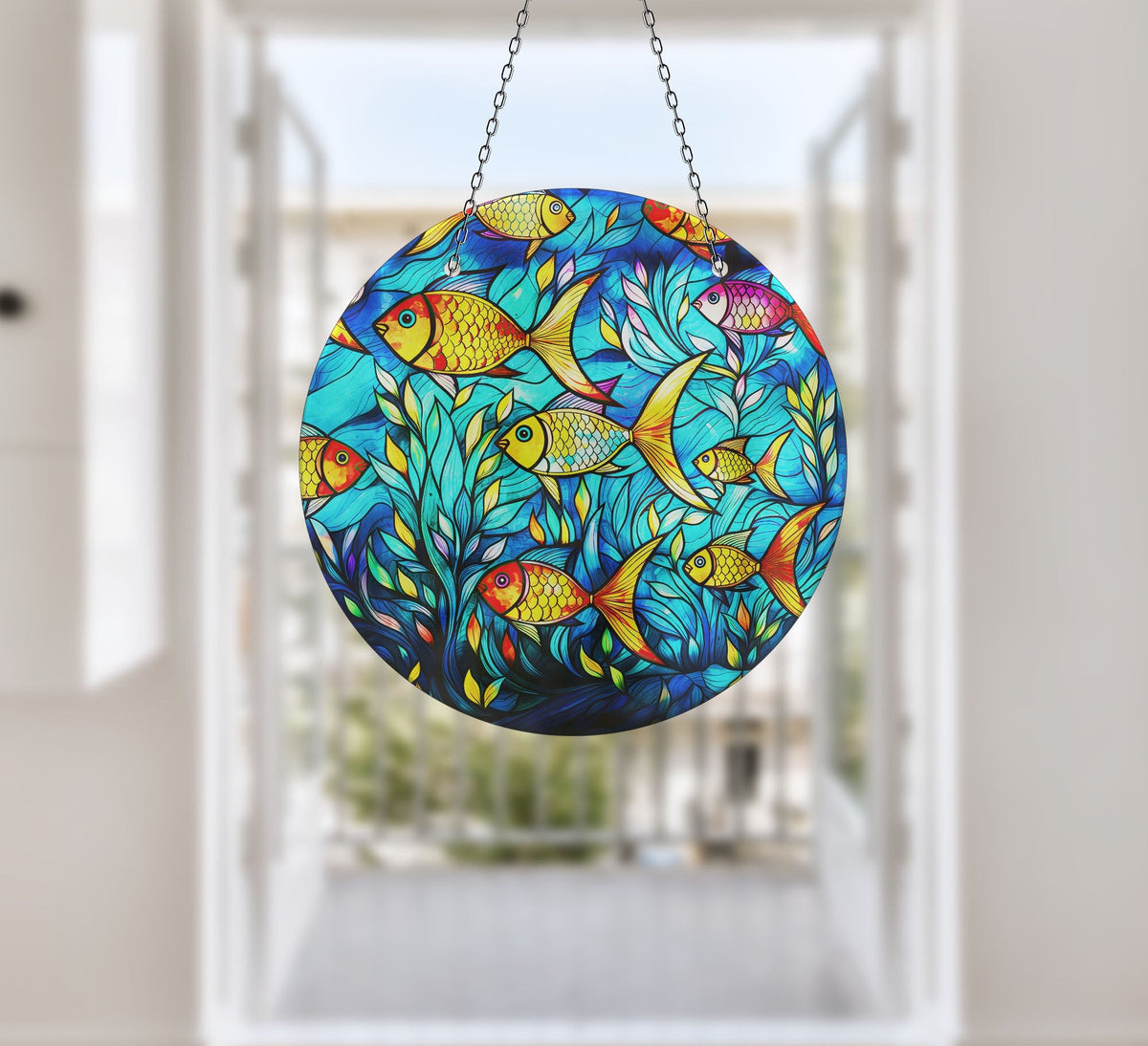 Yellow Fishes Faux Stained Glass Suncatcher Window Hanging Home Decor Sun Catcher Gift Idea Decor