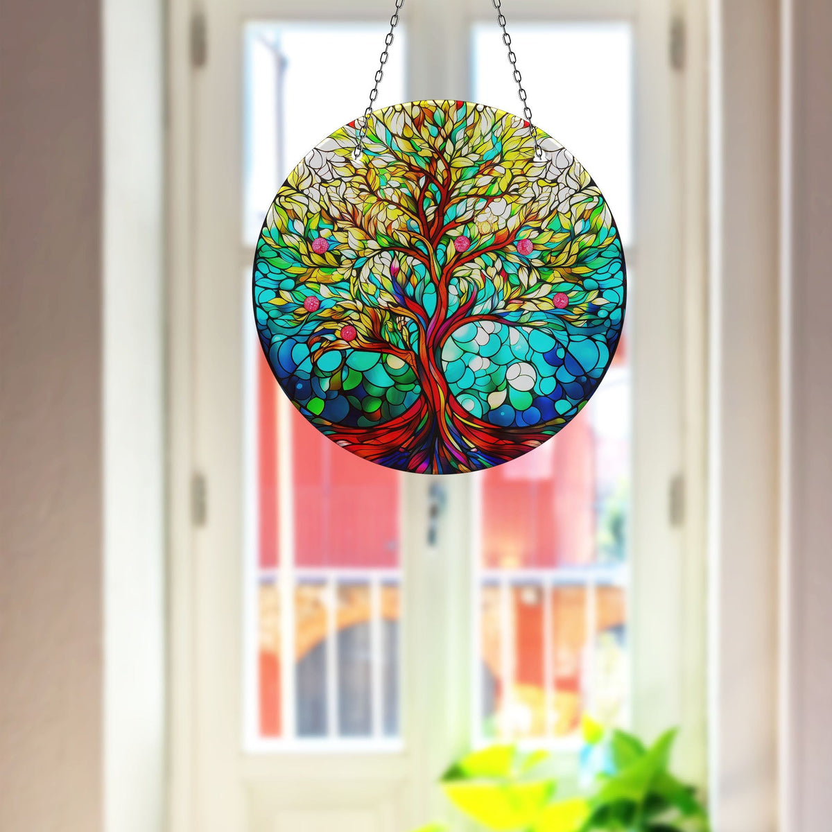 Life of tree Green Faux Stained Glass Suncatcher Window Hanging Home Decor Sun Catcher Gift Idea