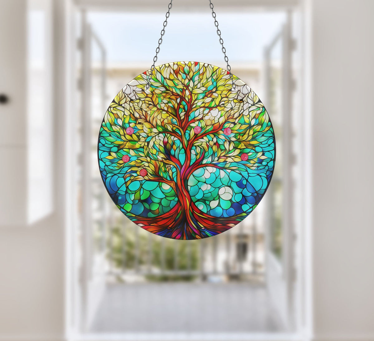 Life of tree Green Faux Stained Glass Suncatcher Window Hanging Home Decor Sun Catcher Gift Idea