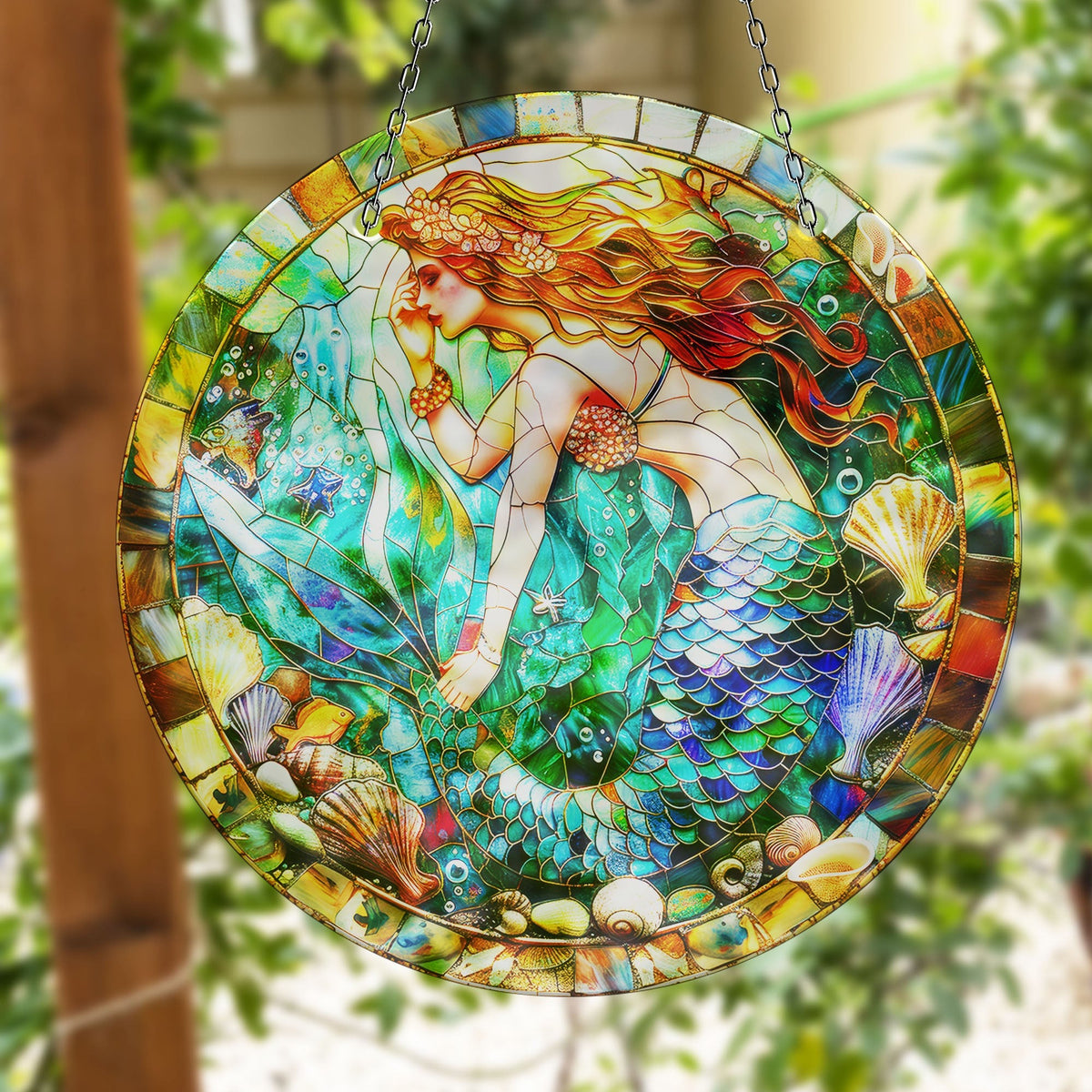 Mermaid Stained Faux Stained Glass Suncatcher Window Hanging Home Decor Sun Catcher Gift Idea