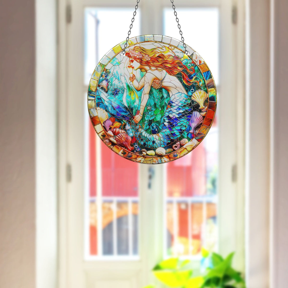 Mermaid Stained Faux Stained Glass Suncatcher Window Hanging Home Decor Sun Catcher Gift Idea