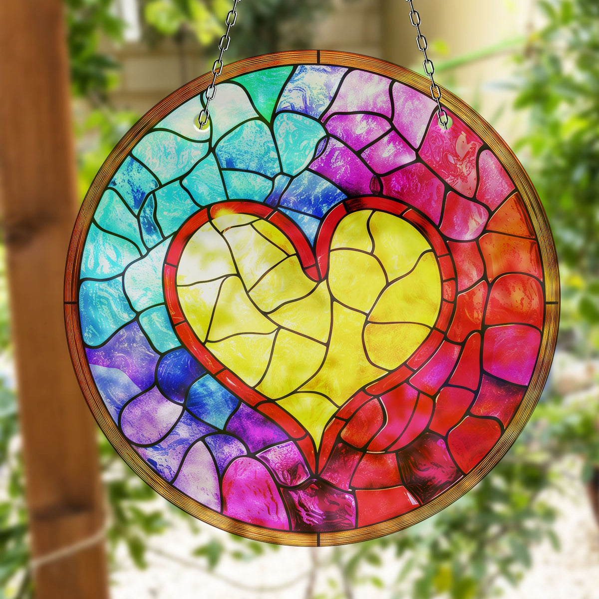 Colorful Heart Stained  Faux Stained Glass Suncatcher Window Hanging Home Decor Sun Catcher Gift Idea