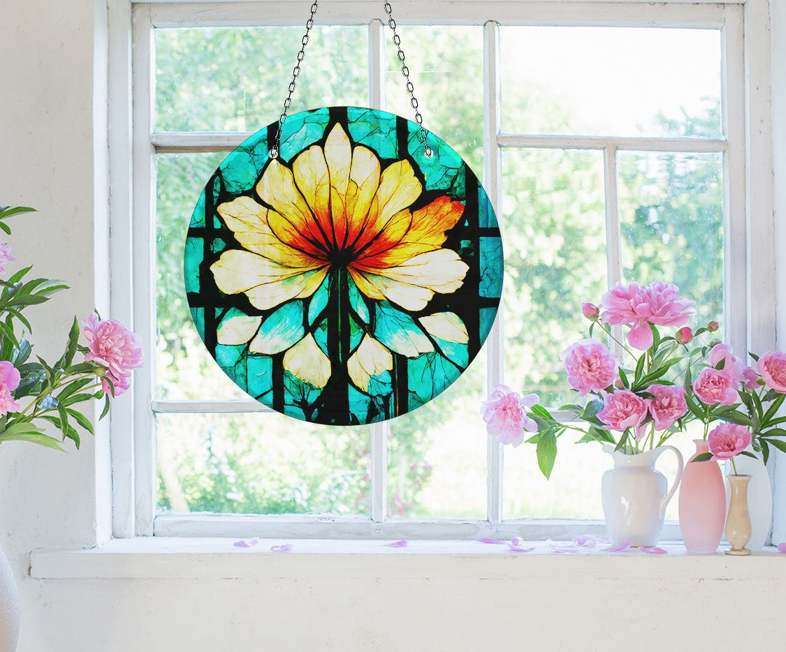 Green & Orange Faux Stained Glass Suncatcher Window Hanging Home Decor Sun Catcher Gift Idea Decor