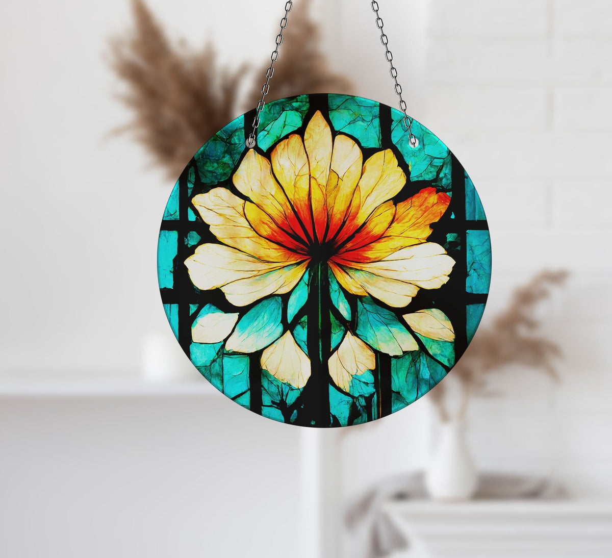 Green & Orange Faux Stained Glass Suncatcher Window Hanging Home Decor Sun Catcher Gift Idea Decor