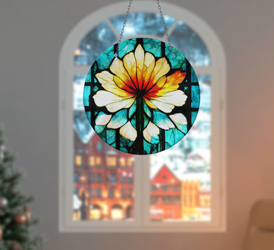 Green & Orange Faux Stained Glass Suncatcher Window Hanging Home Decor Sun Catcher Gift Idea Decor