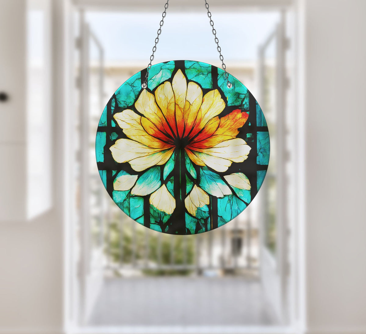Green & Orange Faux Stained Glass Suncatcher Window Hanging Home Decor Sun Catcher Gift Idea Decor