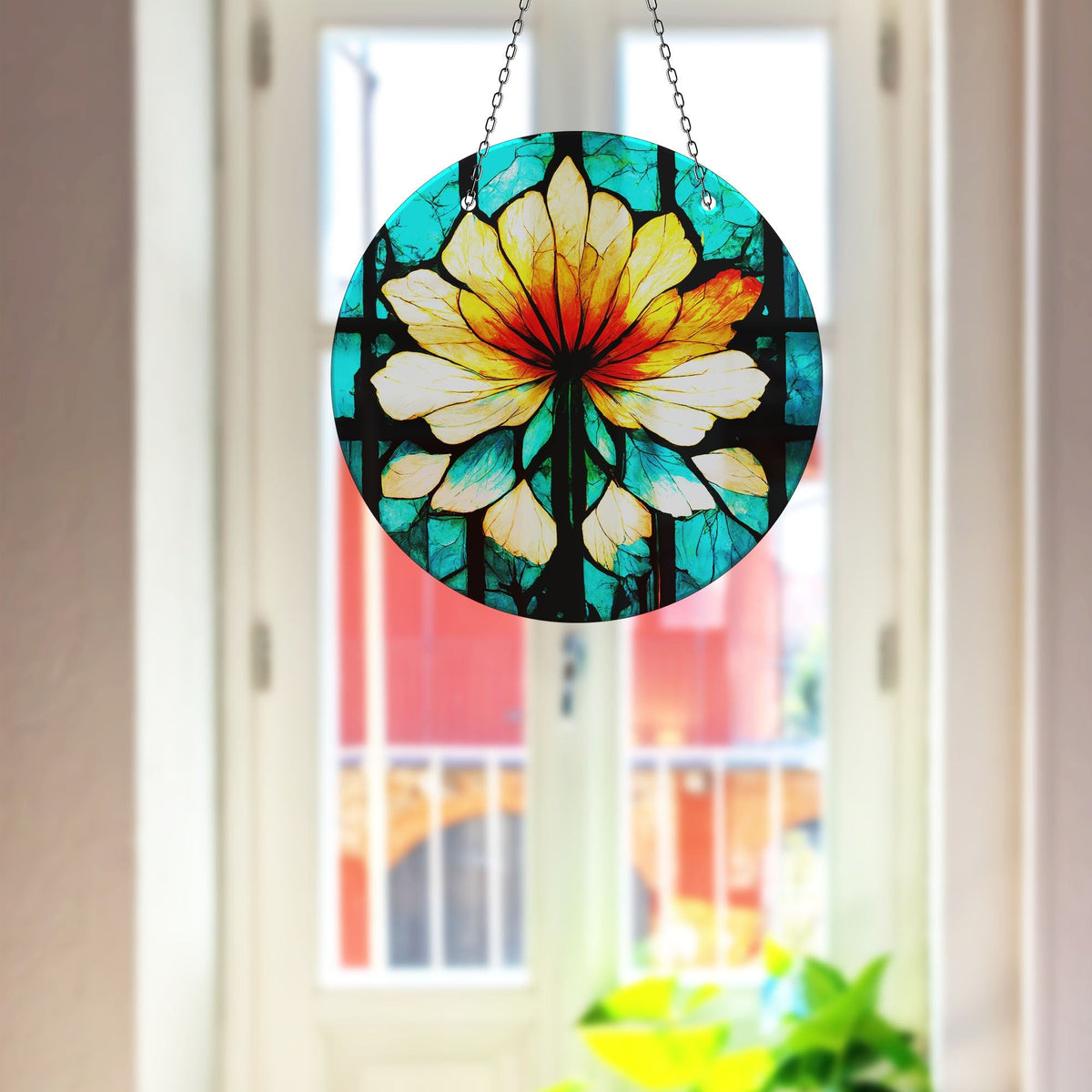 Green & Orange Faux Stained Glass Suncatcher Window Hanging Home Decor Sun Catcher Gift Idea Decor