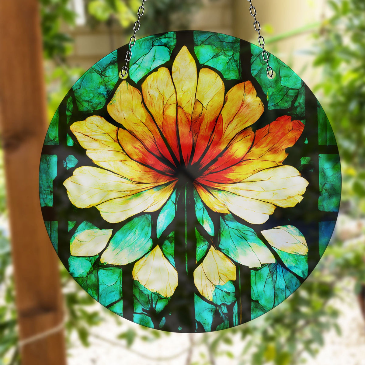 Green & Orange Faux Stained Glass Suncatcher Window Hanging Home Decor Sun Catcher Gift Idea Decor
