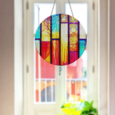 Stained Yellow & Red Faux Stained Glass Suncatcher Window Hanging Home Decor Sun Catcher Gift Idea