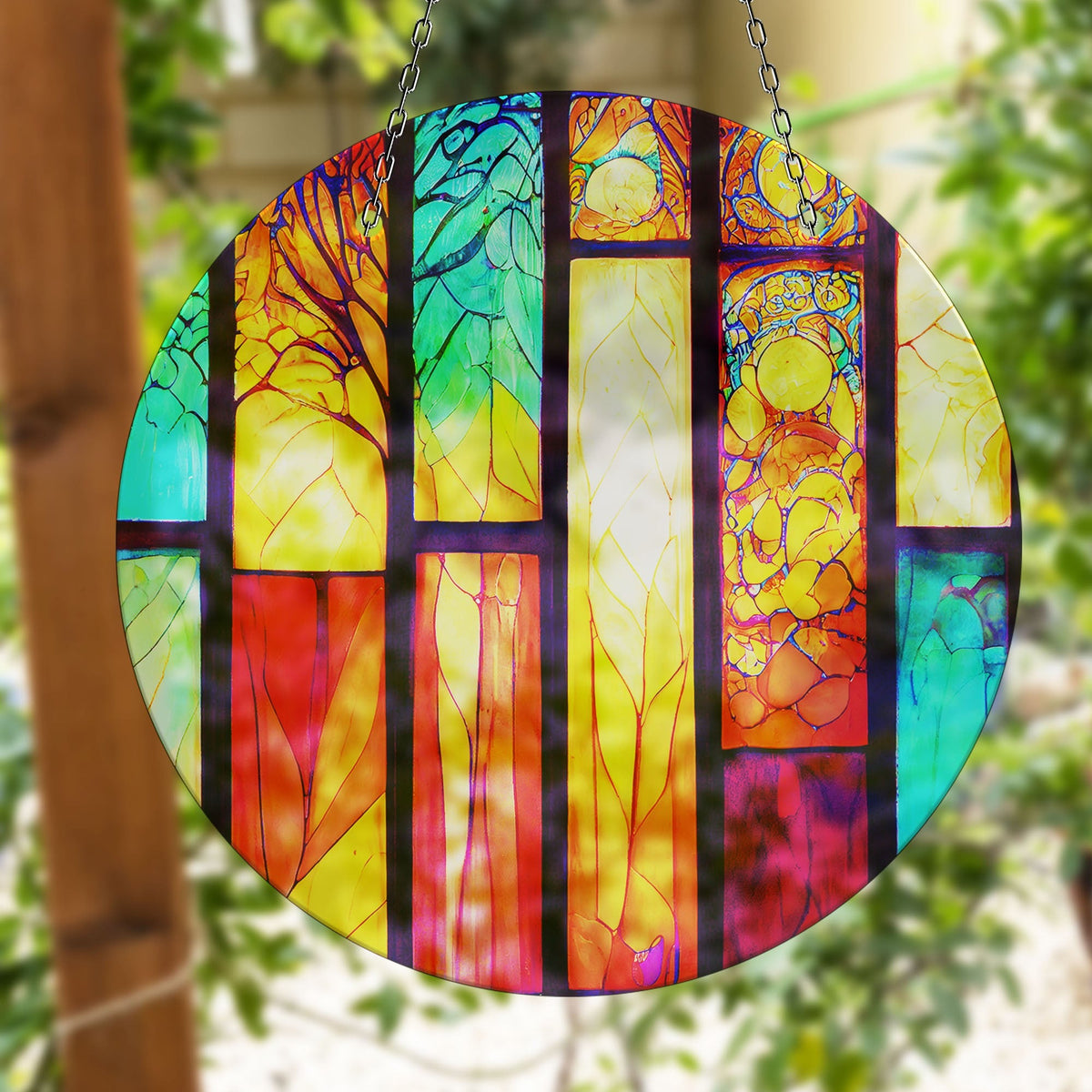 Stained Yellow & Red Faux Stained Glass Suncatcher Window Hanging Home Decor Sun Catcher Gift Idea
