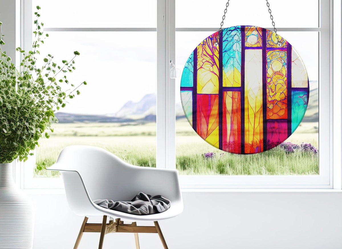 Stained Yellow & Red Faux Stained Glass Suncatcher Window Hanging Home Decor Sun Catcher Gift Idea