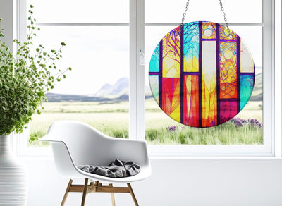 Stained Yellow & Red Faux Stained Glass Suncatcher Window Hanging Home Decor Sun Catcher Gift Idea